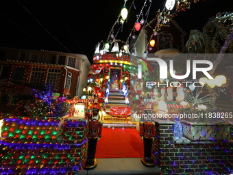 Holiday lights and decorations adorn a home in the Dyker Heights section of Brooklyn, N.Y., on December 4, 2024. Dyker Heights is well-known...