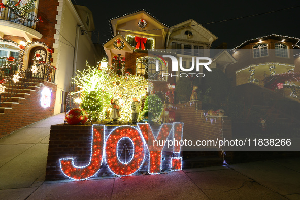 Holiday lights and decorations adorn a home in the Dyker Heights section of Brooklyn, N.Y., on December 4, 2024. Dyker Heights is well-known...