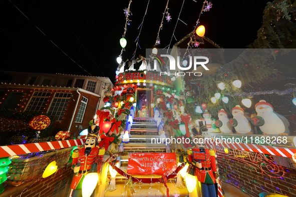 Holiday lights and decorations adorn a home in the Dyker Heights section of Brooklyn, N.Y., on December 4, 2024. Dyker Heights is well-known...