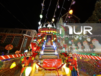 Holiday lights and decorations adorn a home in the Dyker Heights section of Brooklyn, N.Y., on December 4, 2024. Dyker Heights is well-known...