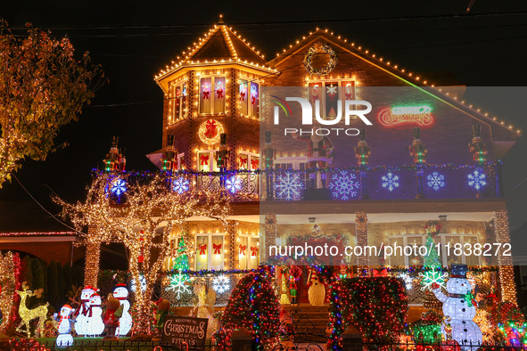 Holiday lights and decorations adorn a home in the Dyker Heights section of Brooklyn, N.Y., on December 4, 2024. Dyker Heights is well-known...