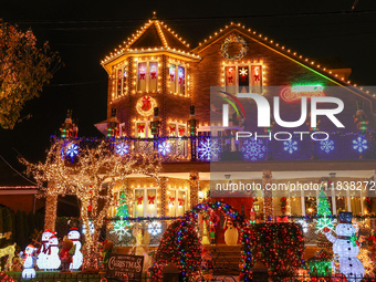 Holiday lights and decorations adorn a home in the Dyker Heights section of Brooklyn, N.Y., on December 4, 2024. Dyker Heights is well-known...