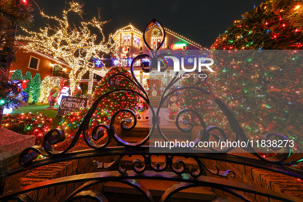 Holiday lights and decorations adorn a home in the Dyker Heights section of Brooklyn, N.Y., on December 4, 2024. Dyker Heights is well-known...