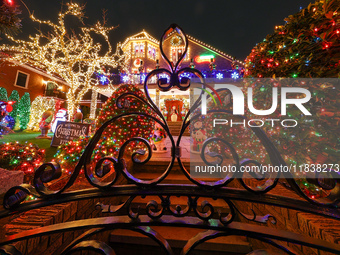 Holiday lights and decorations adorn a home in the Dyker Heights section of Brooklyn, N.Y., on December 4, 2024. Dyker Heights is well-known...