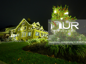 Holiday lights and decorations adorn a home in the Dyker Heights section of Brooklyn, N.Y., on December 4, 2024. Dyker Heights is well-known...