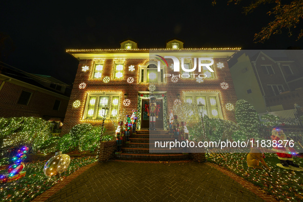 Holiday lights and decorations adorn a home in the Dyker Heights section of Brooklyn, N.Y., on December 4, 2024. Dyker Heights is well-known...