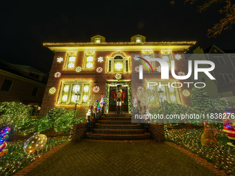 Holiday lights and decorations adorn a home in the Dyker Heights section of Brooklyn, N.Y., on December 4, 2024. Dyker Heights is well-known...