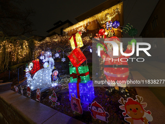 Holiday lights and decorations adorn a home in the Dyker Heights section of Brooklyn, N.Y., on December 4, 2024. Dyker Heights is well-known...