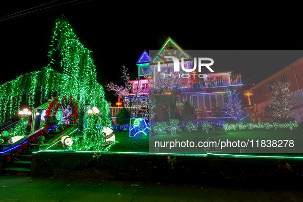 Holiday lights and decorations adorn a home in the Dyker Heights section of Brooklyn, N.Y., on December 4, 2024. Dyker Heights is well-known...