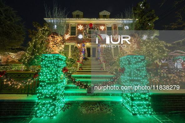 Holiday lights and decorations adorn a home in the Dyker Heights section of Brooklyn, N.Y., on December 4, 2024. Dyker Heights is well-known...