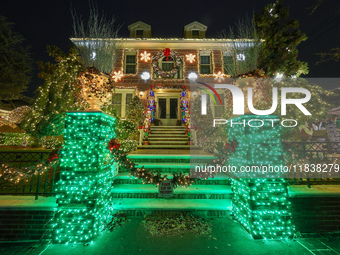 Holiday lights and decorations adorn a home in the Dyker Heights section of Brooklyn, N.Y., on December 4, 2024. Dyker Heights is well-known...