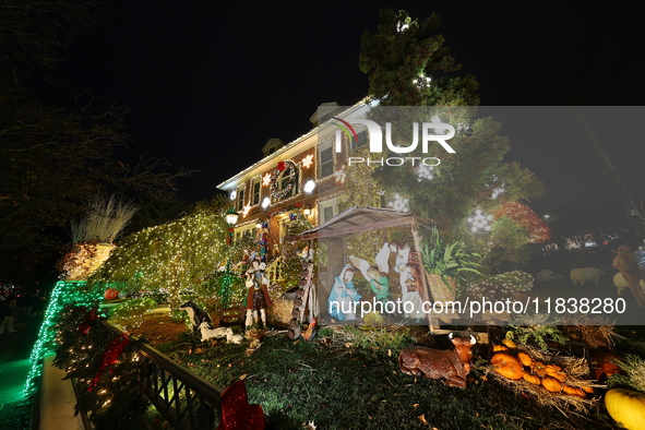 Holiday lights and decorations adorn a home in the Dyker Heights section of Brooklyn, N.Y., on December 4, 2024. Dyker Heights is well-known...