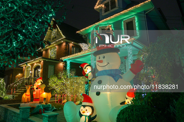 Holiday lights and decorations adorn a home in the Dyker Heights section of Brooklyn, N.Y., on December 4, 2024. Dyker Heights is well-known...