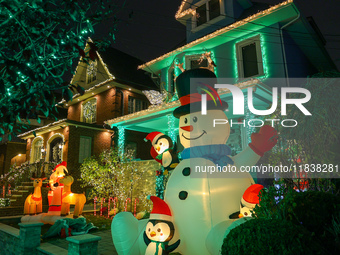 Holiday lights and decorations adorn a home in the Dyker Heights section of Brooklyn, N.Y., on December 4, 2024. Dyker Heights is well-known...