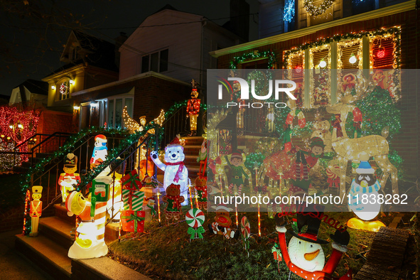 Holiday lights and decorations adorn a home in the Dyker Heights section of Brooklyn, N.Y., on December 4, 2024. Dyker Heights is well-known...