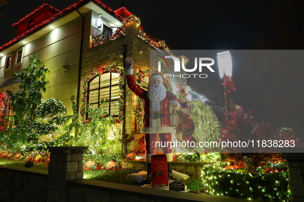 Holiday lights and decorations adorn a home in the Dyker Heights section of Brooklyn, N.Y., on December 4, 2024. Dyker Heights is well-known...