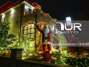 Holiday lights and decorations adorn a home in the Dyker Heights section of Brooklyn, N.Y., on December 4, 2024. Dyker Heights is well-known...