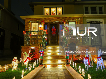 Holiday lights and decorations adorn a home in the Dyker Heights section of Brooklyn, N.Y., on December 4, 2024. Dyker Heights is well-known...