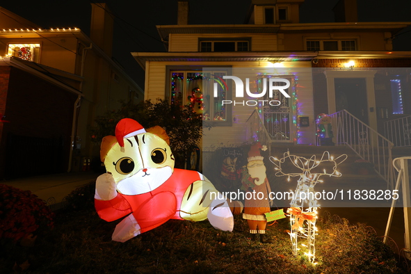 Holiday lights and decorations adorn a home in the Dyker Heights section of Brooklyn, N.Y., on December 4, 2024. Dyker Heights is well-known...