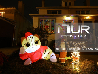 Holiday lights and decorations adorn a home in the Dyker Heights section of Brooklyn, N.Y., on December 4, 2024. Dyker Heights is well-known...