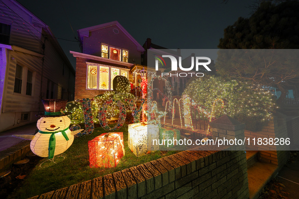 Holiday lights and decorations adorn a home in the Dyker Heights section of Brooklyn, N.Y., on December 4, 2024. Dyker Heights is well-known...