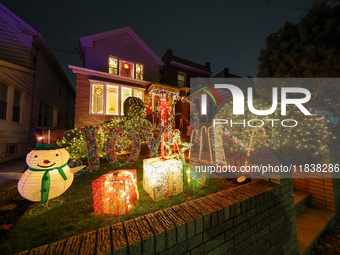 Holiday lights and decorations adorn a home in the Dyker Heights section of Brooklyn, N.Y., on December 4, 2024. Dyker Heights is well-known...