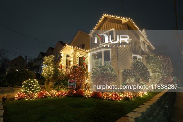 Holiday lights and decorations adorn a home in the Dyker Heights section of Brooklyn, N.Y., on December 4, 2024. Dyker Heights is well-known...