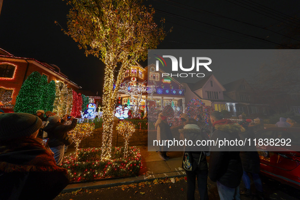 Holiday lights and decorations adorn a home in the Dyker Heights section of Brooklyn, N.Y., on December 4, 2024. Dyker Heights is well-known...