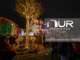 Holiday lights and decorations adorn a home in the Dyker Heights section of Brooklyn, N.Y., on December 4, 2024. Dyker Heights is well-known...