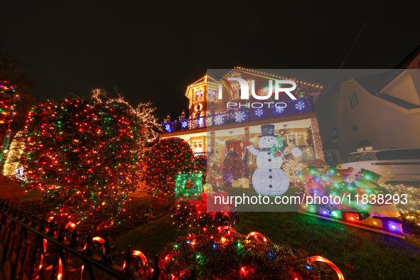 Holiday lights and decorations adorn a home in the Dyker Heights section of Brooklyn, N.Y., on December 4, 2024. Dyker Heights is well-known...