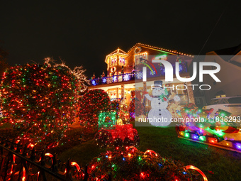 Holiday lights and decorations adorn a home in the Dyker Heights section of Brooklyn, N.Y., on December 4, 2024. Dyker Heights is well-known...