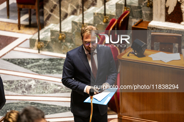 Antoine Armand, French Minister of Economy, Finance, and Industry, is seen during the questions to the government session at the National As...