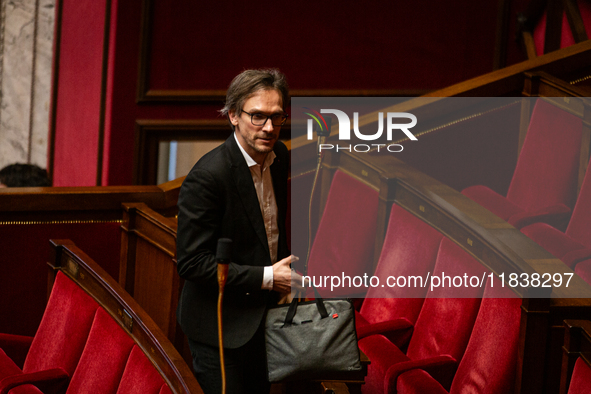 Arnaud Le Gall, deputy of the La France Insoumise group, is seen during the questions to the government at the National Assembly in Paris, F...