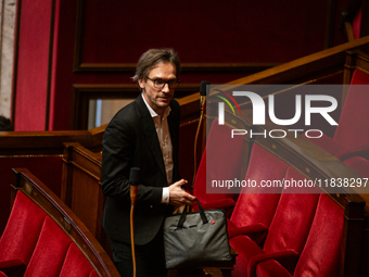 Arnaud Le Gall, deputy of the La France Insoumise group, is seen during the questions to the government at the National Assembly in Paris, F...