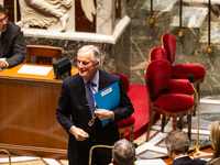 French Prime Minister Michel Barnier is seen during the questions to the government session at the National Assembly in Paris, France, on Ap...