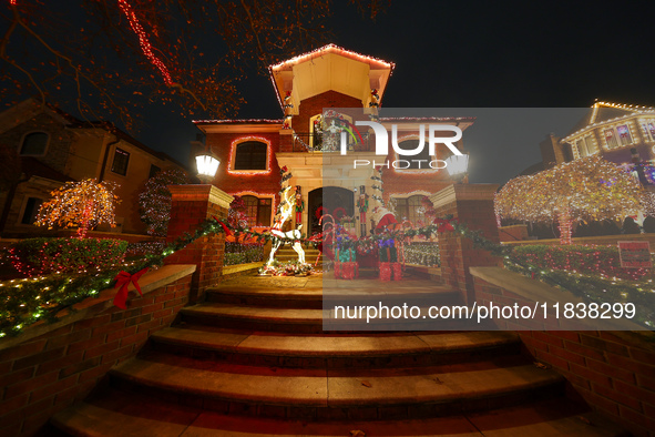 Holiday lights and decorations adorn a home in the Dyker Heights section of Brooklyn, N.Y., on December 4, 2024. Dyker Heights is well-known...