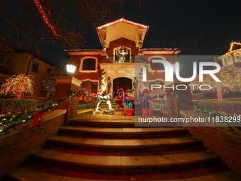 Holiday lights and decorations adorn a home in the Dyker Heights section of Brooklyn, N.Y., on December 4, 2024. Dyker Heights is well-known...