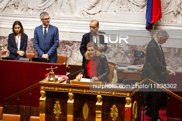 Yael Braun-Pivet, president of the French National Assembly, is seen during the session of questions to the government at the National Assem...