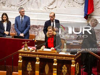 Yael Braun-Pivet, president of the French National Assembly, is seen during the session of questions to the government at the National Assem...