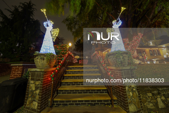 Holiday lights and decorations adorn a home in the Dyker Heights section of Brooklyn, N.Y., on December 4, 2024. Dyker Heights is well-known...