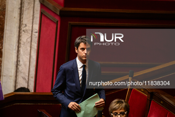 Gabriel Attal, President of the Ensemble pour la Republique group, is seen during the session of questions to the government at the National...