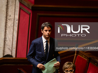 Gabriel Attal, President of the Ensemble pour la Republique group, is seen during the session of questions to the government at the National...