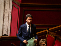 Gabriel Attal, President of the Ensemble pour la Republique group, is seen during the session of questions to the government at the National...