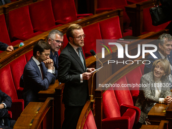 Maxime Michelet, deputy of the UDR group, speaks during the session of questions to the government at the National Assembly in Paris, France...