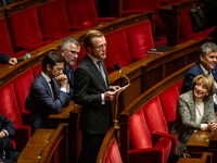 Maxime Michelet, deputy of the UDR group, speaks during the session of questions to the government at the National Assembly in Paris, France...