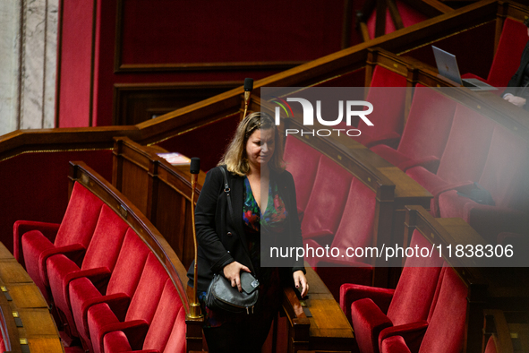 Mathilde Panot, deputy of the La France Insoumise - Nouveau Front Populaire group, is seen during the session of questions to the government...