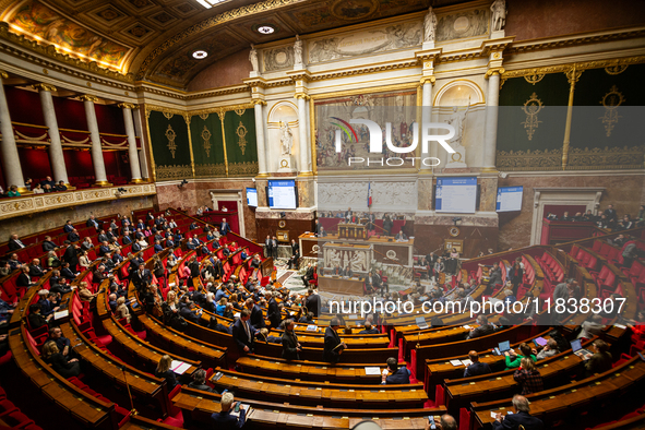 A general view of the National Assembly during the session of questions to the government in Paris, France, on April 12, 2024. 