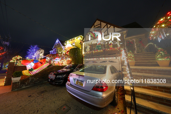 Holiday lights and decorations adorn a home in the Dyker Heights section of Brooklyn, N.Y., on December 4, 2024. Dyker Heights is well-known...