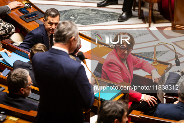 Annie Genevard, the French Minister of Agriculture, Food Sovereignty, and Forestry, is seen during the questions to the government session a...