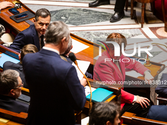 Annie Genevard, the French Minister of Agriculture, Food Sovereignty, and Forestry, is seen during the questions to the government session a...